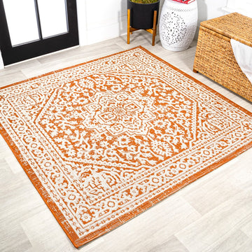 Sinjuri Medallion Textured Weave Indoor/outdoor Square Rug